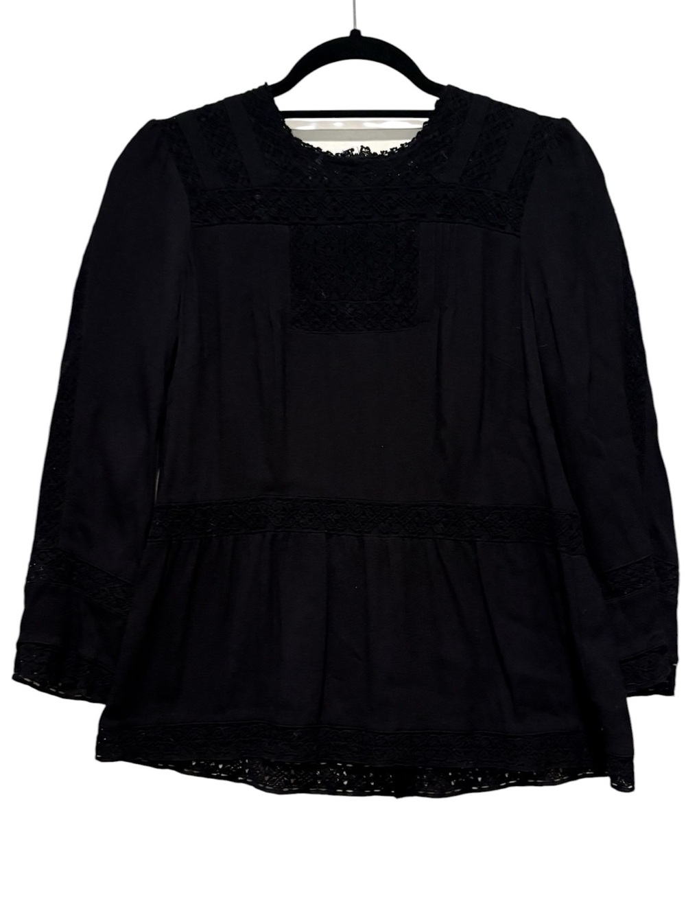 Point Sur - J. Crew - lacey peasant Blouse. Size 6. Black